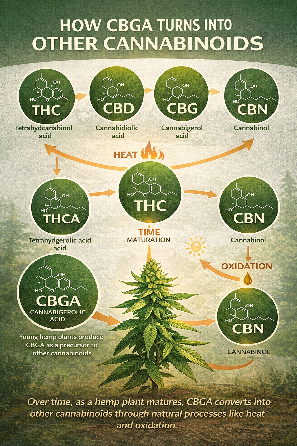 CBG the “mother cannabinoid” CBGA converts into other cannabinoids. CBG impacts  balance, stress, and recovery.