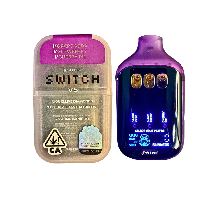 Boutiq Switch V5 2g triple tank vape - Grape Soda x Glowberry x Cherry Pie (Indica)