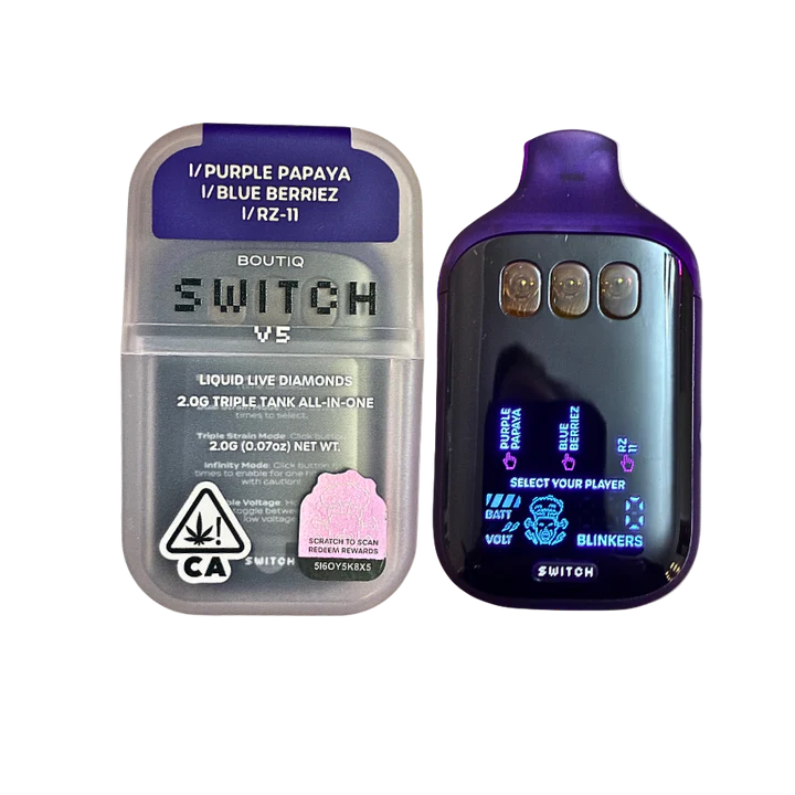 Boutiq Switch V5 2g triple tank vape - Purple Papaya x Blue Berriez x RZ-11 (Indica)