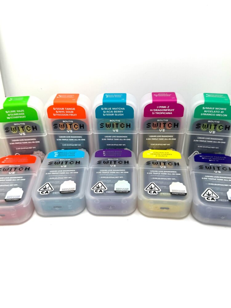 Boutiq Switch V5 lineup of triple tank all-in-one vapes in every flavor trio
