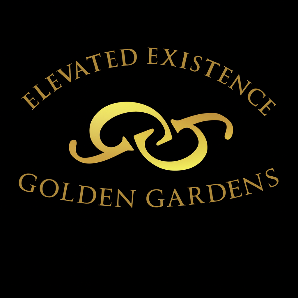 Logo with 'Elevated Existence Golden Gardens' text and intertwined design on a black background