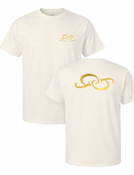 cream Golden Gardens t-shirt with gold logo