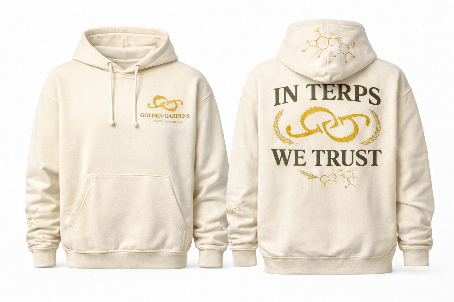 Beige or Cream Golden Gardens hoodie with 'In Terps We Trust'