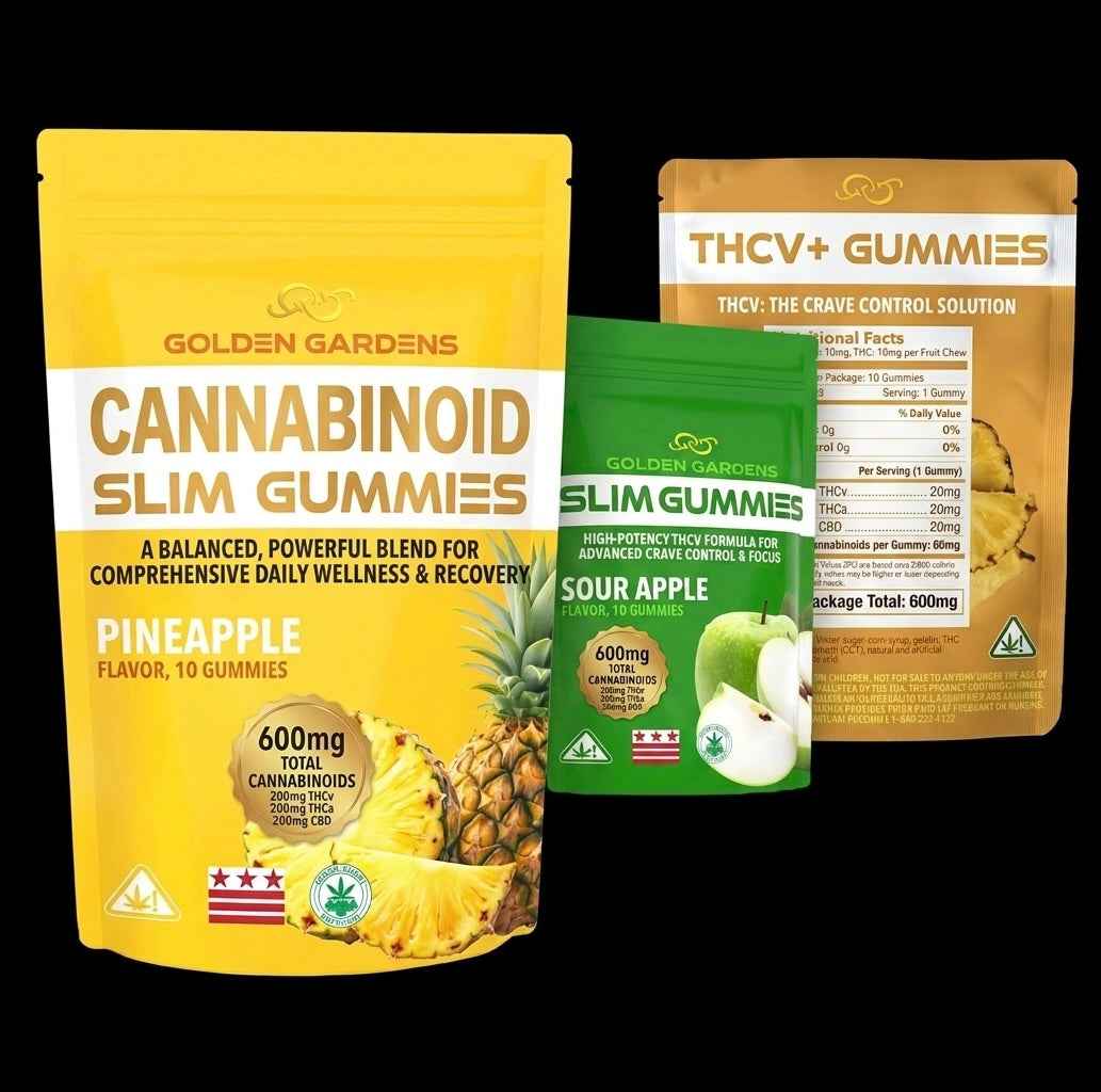 Golden Gardens THCv Slim Stack | Choose Your Slim Gummies - 2g Slim Sativa Vaporizer - Crave Control Tincture