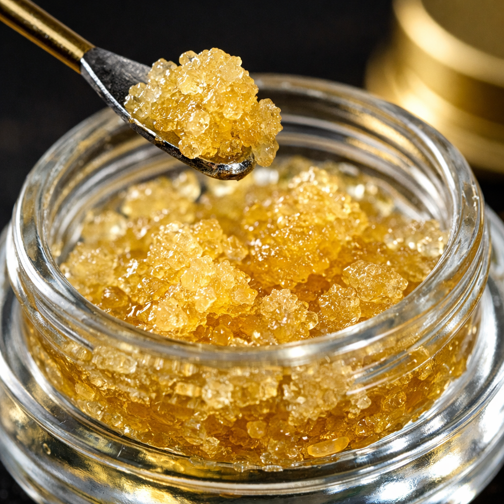 1 gram Cereal Milk jar filled Terpene SAUCE with Live resin Sugar with a spoonful above